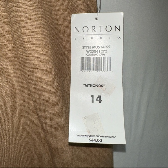 Norton Studio Skirt Women's 14 Tan Mykonos Linen Blend Embroidered Cognac A-Line - Picture 5 of 12